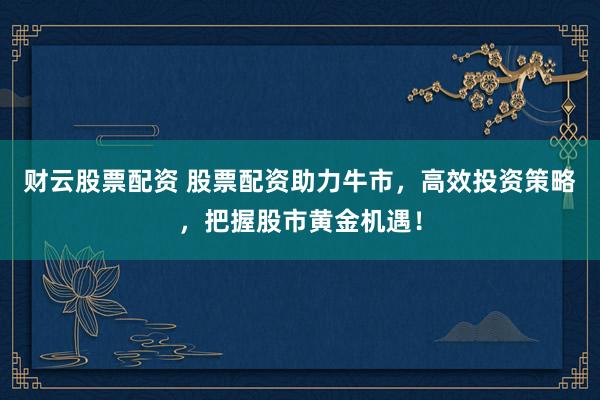 财云股票配资 股票配资助力牛市，高效投资策略，把握股市黄金机遇！