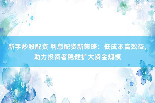 新手炒股配资 利息配资新策略：低成本高效益，助力投资者稳健扩大资金规模